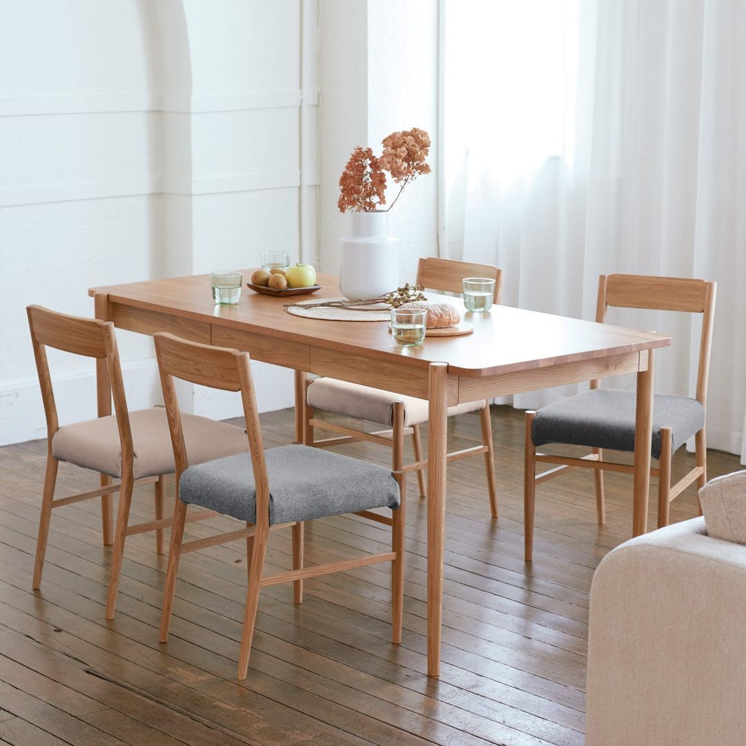【SIEVE】 デント・ステイ  ダイニングテーブル 5点セット 4人掛け チェアカラー (グレー・サンドベージュ各2脚)