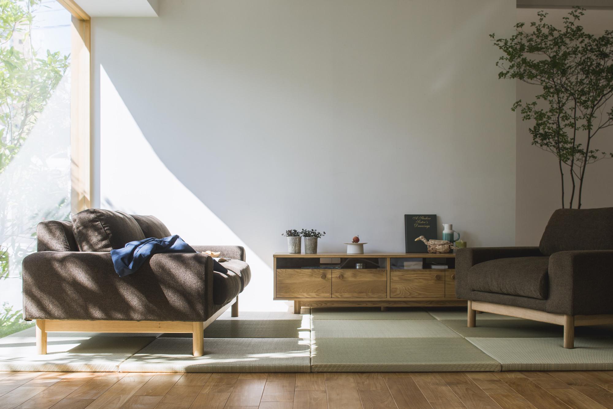 ゆっくりとした時間を過ごす SIEVE バージュ ソファ オットマン グレー