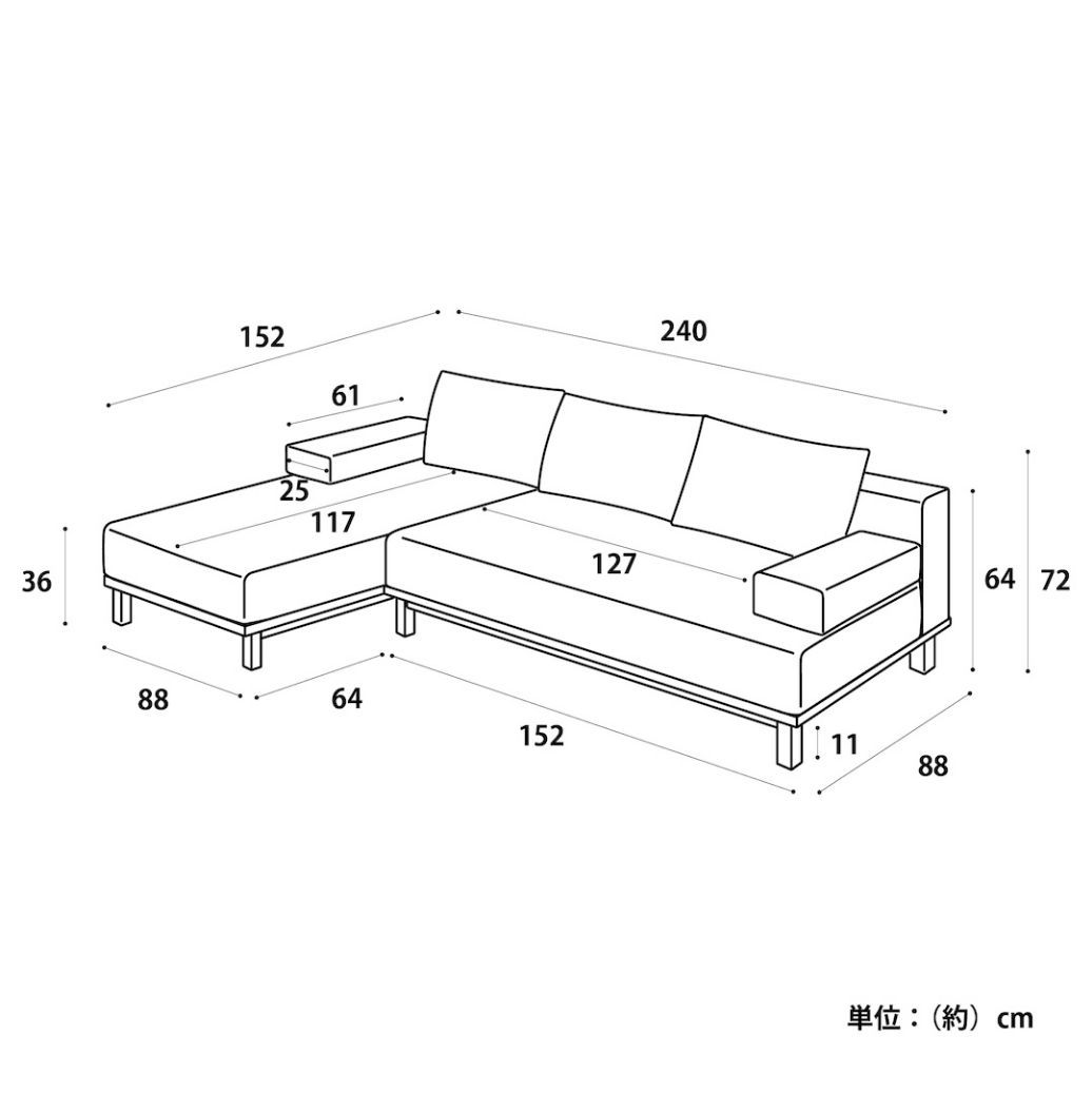 パートソファ 三面図